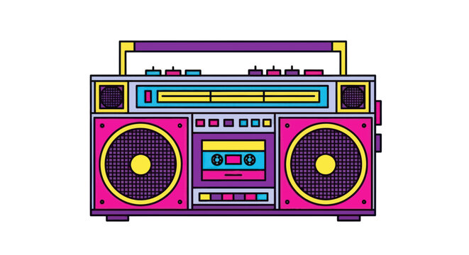 Retro Boombox Cassette Player, 80s Style Music Device, Vintage Audio Equipment