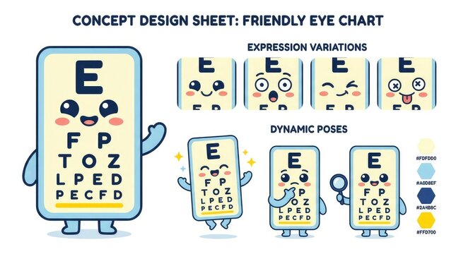 Friendly Eye Chart Concept Design with Cute Expressions and Dynamic Poses.