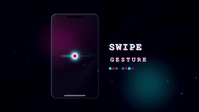Smartphone swipe gesture tutorial animation with neon effects