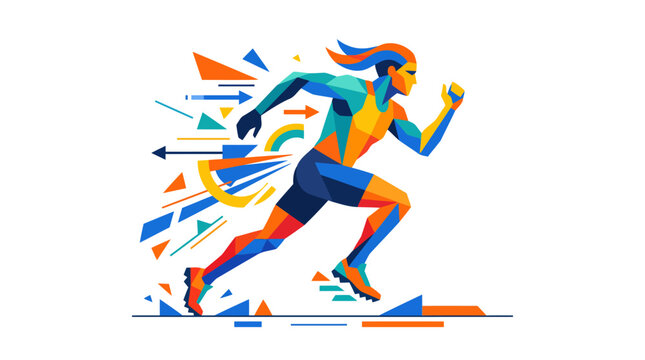 Athletic runner in motion with abstract colorful background.
