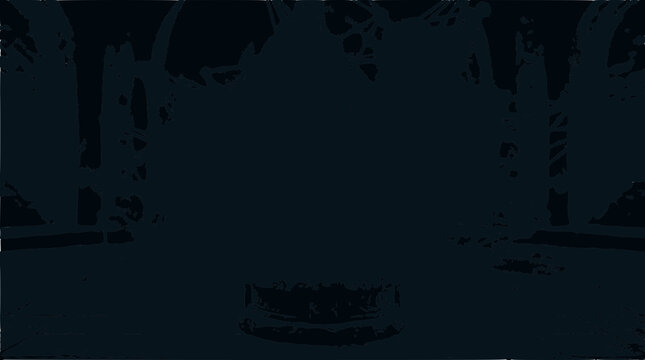 Abstract dark silhouette of ancient ruins or temple entrance with glowing circle