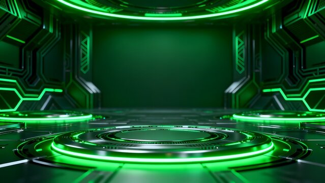 Futuristic green neon room