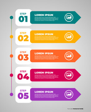 Modern vertical infographic timeline template with ten options and colorful geometric banners for business process.