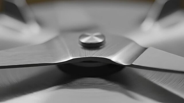 Closeup of sharp blender blades spinning rapidly in motion.
