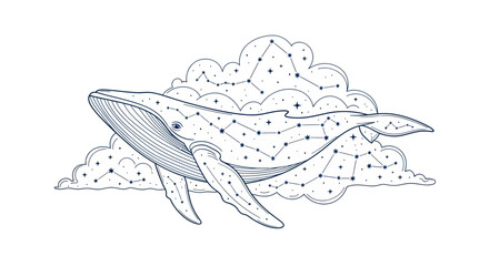 Whale constellation in starry clouds, mystical celestial illustration © jono