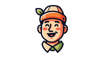 Fototapeta premium Happy Boy Cartoon Character Wearing Hat with Leaf, Vector Illustration