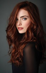 Fototapeta premium Young woman with bright blue eyes and auburn hair, looking thoughtfully into the distance. Use: beauty product advertisement, fashion magazine, por...