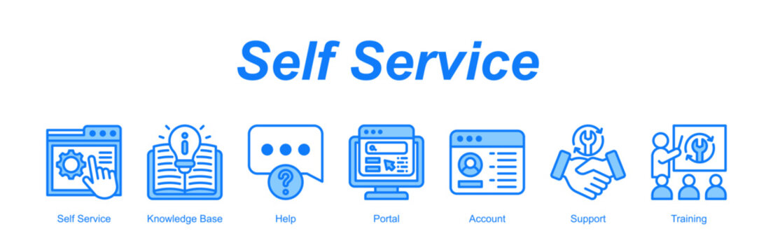 Self Service banner web icon vector illustration concept with an icon of Self Service, Knowledge Base, Help, Portal, Account, Support, Training 