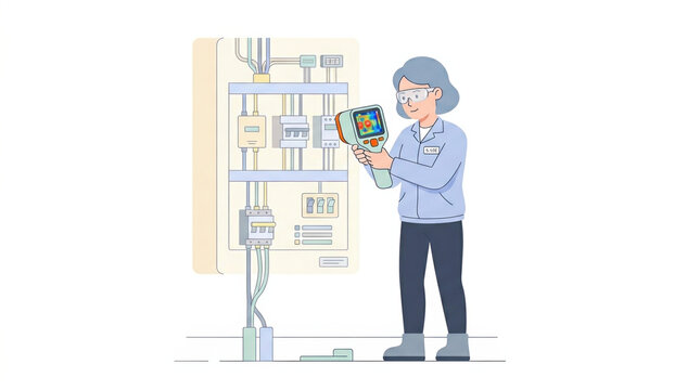 Electrical engineer inspecting circuit board with tablet in modern control room for technology blogs, engineering websites, education materials, and digital design projects