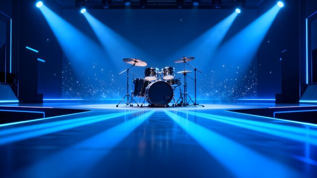 Drum set on illuminated stage