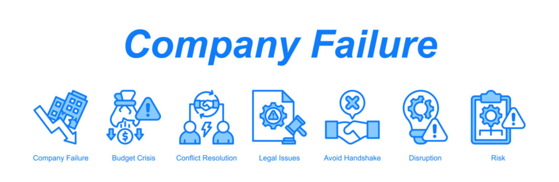 Company Failure banner web icon vector illustration concept with an icon of Company Failure, Budget Crisis, Conflict Resolution, Legal Issues, Avoid Handshake, Disruption, Risk 