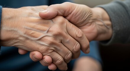 Fototapeta premium Two people shake hands showing support and solidarity in a moment of connection