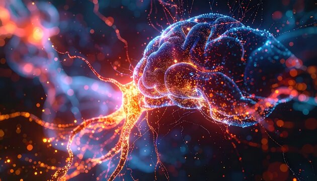 Brain with glowing neural network connections.