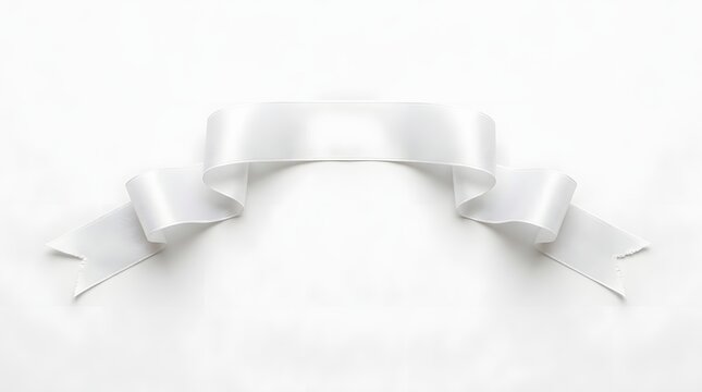 Elegant White Satin Ribbon Banner Isolated on White Background. Curving Silk Title Frame Template for Wedding, Award, or Luxury Celebration Designs.