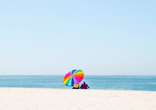 rainbow beach umbrella chair in los angeles california usa
