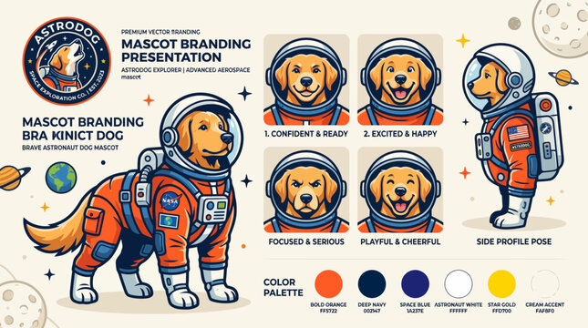 Golden Retriever Astronaut Mascot Branding Presentation.