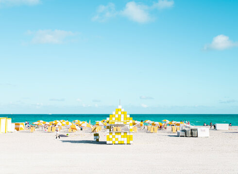 beach cabana in miami florida yellow art deco