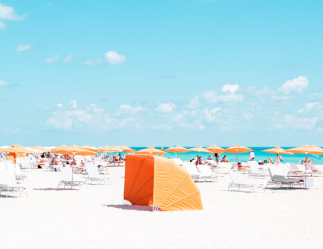 beach umbrella cabana and lounge chair in miami florida