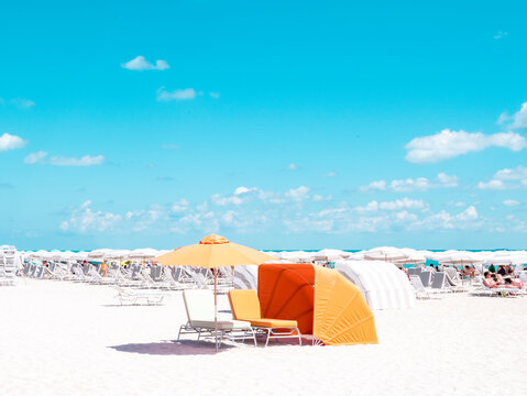 beach umbrella cabana and lounge chair in miami florida
