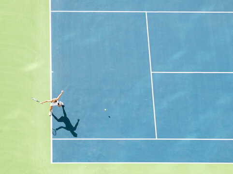 tennis above aerial drone court woman florida