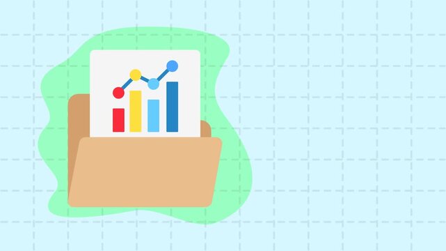 Modern 4k motion graphic animation featuring folders, documents, and graphs, ideal for business analysis, financial reporting, data management, analytics dashboards, and corporate presentations.