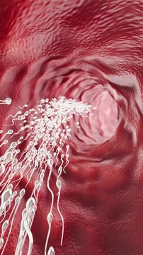 Sperm fertilization event inside human reproductive tract, showcasing biology of pregnancy, fertility challenges, assisted reproduction techniques and parenthood dreams. 3D Rendering

