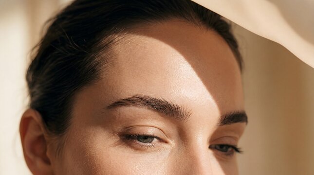 Natural glow on a woman forehead and eyebrows in sunlight