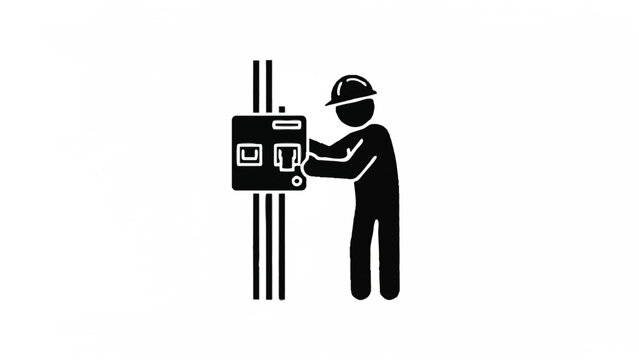 Electrician Silhouette Icon Working on Electrical Control Panel and Switchboard