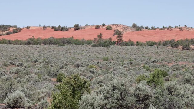 Distant view of Coral Pink Sand Dunes State Park in southern Utah