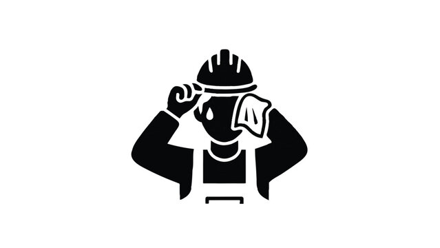 Construction Worker Wiping Sweat Icon - Exhausted Manual Laborer in Hard Hat Vector Illustration for Heat Safety and Occupational Health