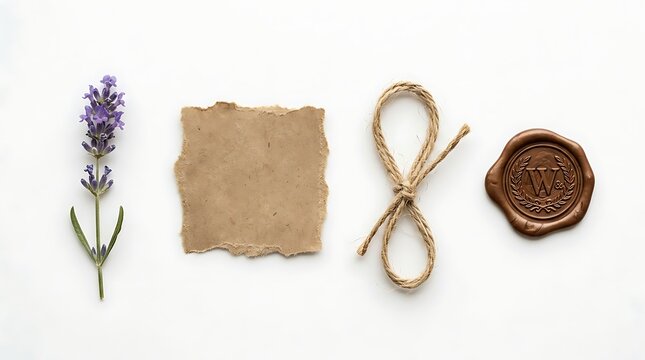 Lavender flower brown paper twine and wax seal purple