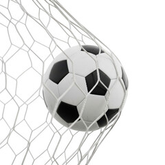 Fototapeta premium Soccer ball in goal net isolated on transparent background