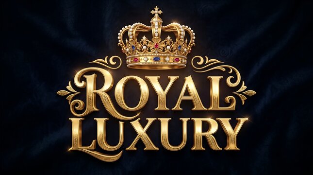 Opulent Golden Royal Luxury Typography with Glistening Crown and Jewel Accents on a Dark Textured Background