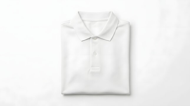 Clean White Folded Polo Shirt Mockup on White Background - Professional Apparel Template for Branding and Design