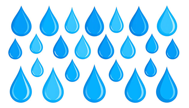 Pixel art blue water drops falling, representing rain or liquid, simple graphic elements