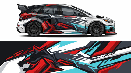 Dynamic racing car with vibrant geometric design. © Wahyu
