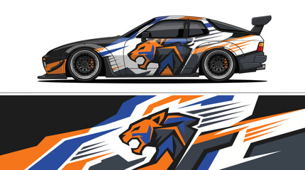 Obraz premium Colorful Racing Car with Tiger Graphic Design.