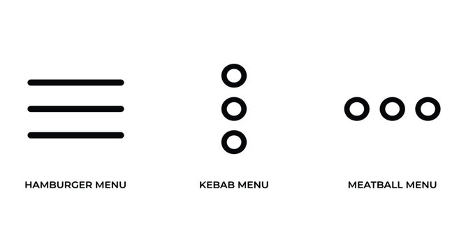 Hamburger kebab and meatball menu icons hamburger menu kebab menu meatball menu.