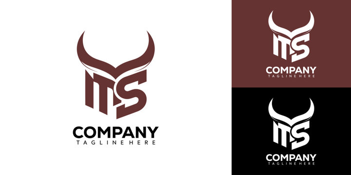 Vector graphic illustration of modern company logo design with bull horns and MS initials in brown, white, and black color schemes for business branding and identity purposes.
