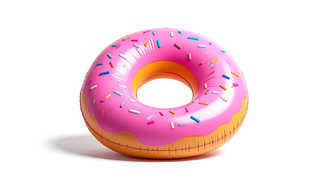 Pink frosted donut with colorful sprinkles, sweet baked pastry isolated on white, bakery dessert food