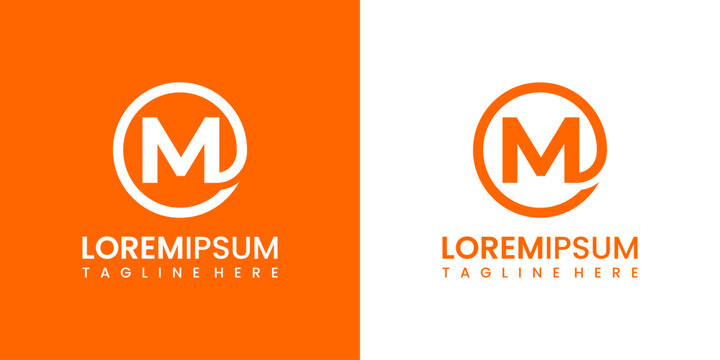 Vector graphic illustration of a modern logo design with a stylized letter M and placeholder text on a contrasting orange and white background for branding purposes.