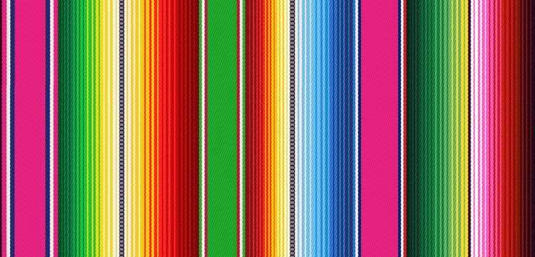 Realistic mexican blanket stripes gorizontal seamless pattern. Colorful ethnic mexican fabric pattern