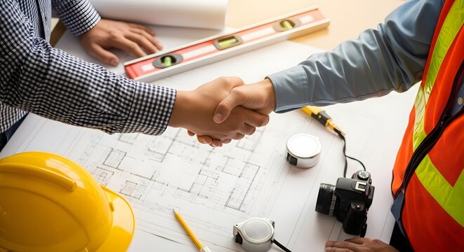 Construction Collaboration, Professional Engineering Handshake