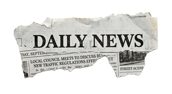 Torn Daily News Newspaper Headline Clipping On White Background