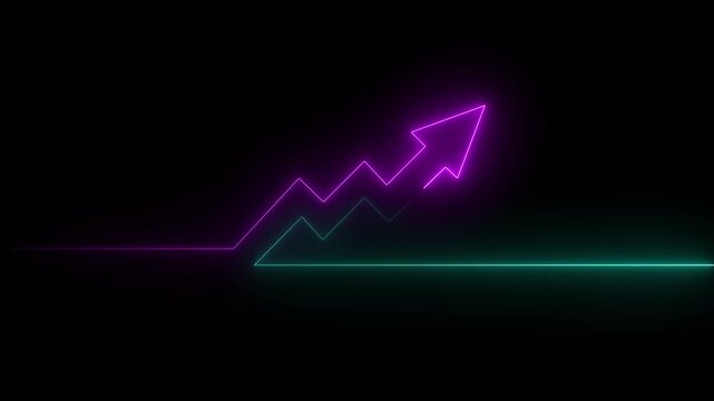 Glowing Neon business graph growth arrow up arrow. share market graph icon appropriate business growth arrow. business growth arrow icon. Business line arrow icon. 4k video Animation. 