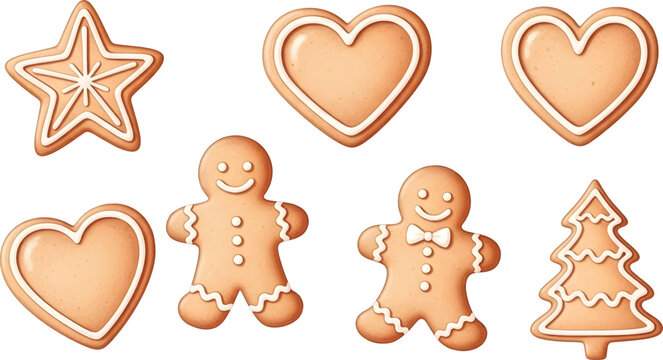 Vector Christmas Bakery Treats Set with Decorated Gingerbread Cookies Illustration