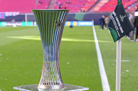 UEFA Conference League Trophy (Cup) presents before the UECL Final game Crystal Palace v Rayo Vallecano at Leipzig Stadium in Leipzig, Germany