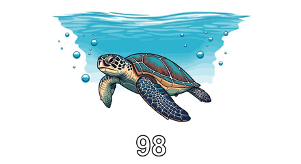 Sea Turtle Swimming Underwater with Bubbles © Surya