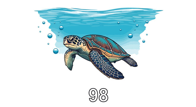 Sea Turtle Swimming Underwater with Bubbles