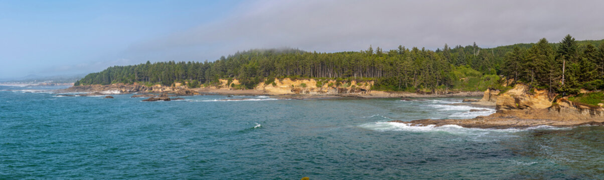 Panorama of a coastline near Depoe Bay Oregon.